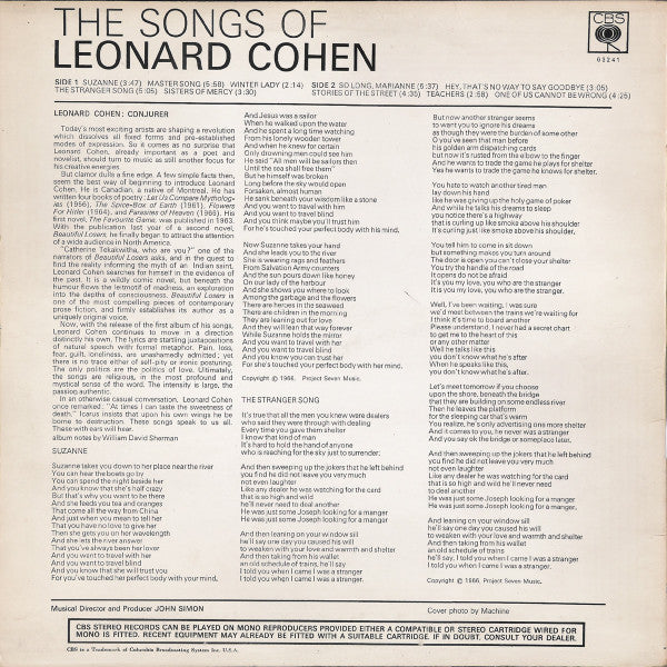 Leonard Cohen - Songs Of Leonard Cohen - Vinyl LP, Album, Reissue, Repress, Stereo, UK 1971 (USED VG)
