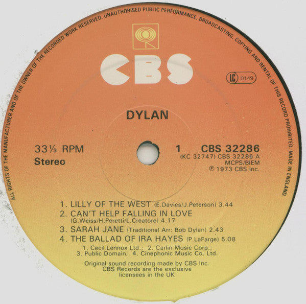Bob Dylan - Dylan - Vinyl LP, Album, Reissue (USED NM)