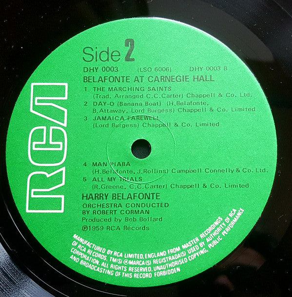 Harry Belafonte – Belafonte At Carnegie Hall - 2 × Vinyl LP, Reissue, UK (USED VG+)