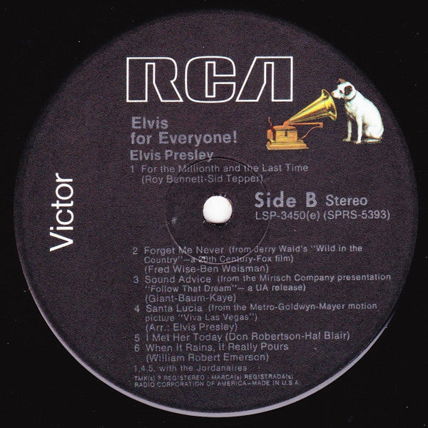 Elvis Presley – Elvis For Everyone! - Vinyl LP, Album, Reissue, Black Label, US 1977 (USED VG)