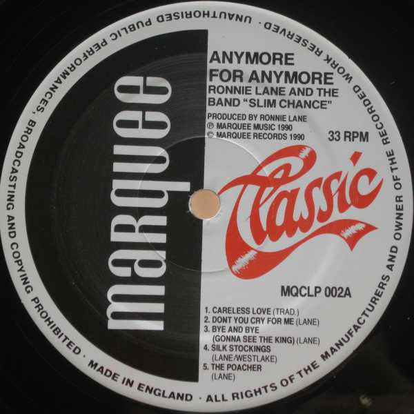 Ronnie Lane & Slim Chance – Anymore For Anymore - Vinyl LP, Album, Reissue, UK 1990 (USED VG+)