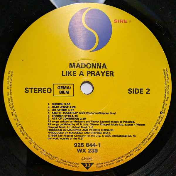 Madonna – Like A Prayer - Vinyl LP, Album, Stereo, UK 1989 (USED VG+)