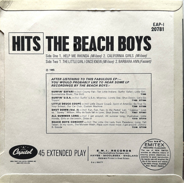The Beach Boys – Hits - Vinyl 7", 45 RPM, EP, Mono, UK 1966 (USED VG+)