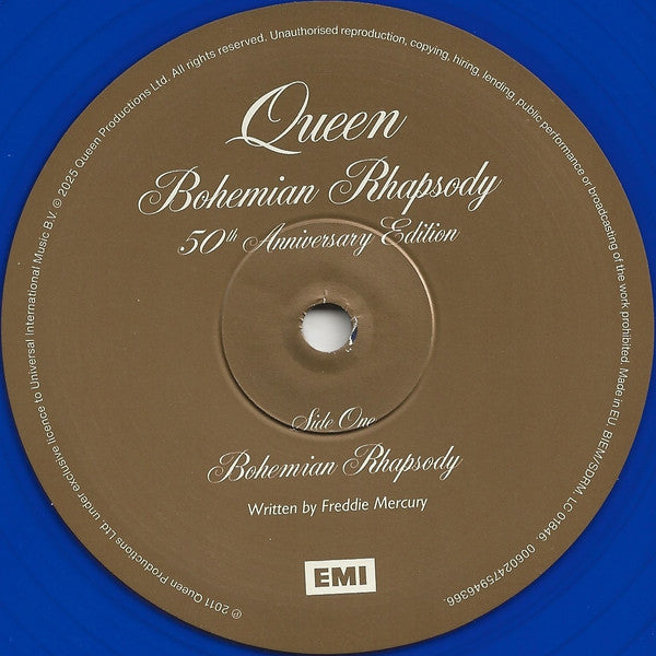Queen – Bohemian Rhapsody - Vinyl 12", 45 RPM, Single, Transparent Blue (NEW SEALED)