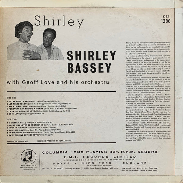 Shirley Bassey With Geoff Love And His Orchestra – Shirley - Vinyl LP, Album, Mono, UK 1961 (USED VG+)