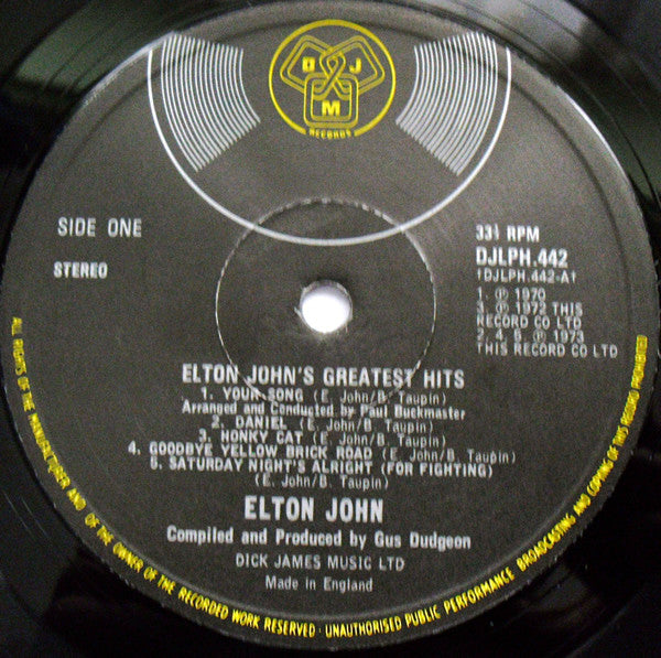 Elton John – Greatest Hits - Vinyl LP, Compilation, Stereo, UK 1974 (USED NM)