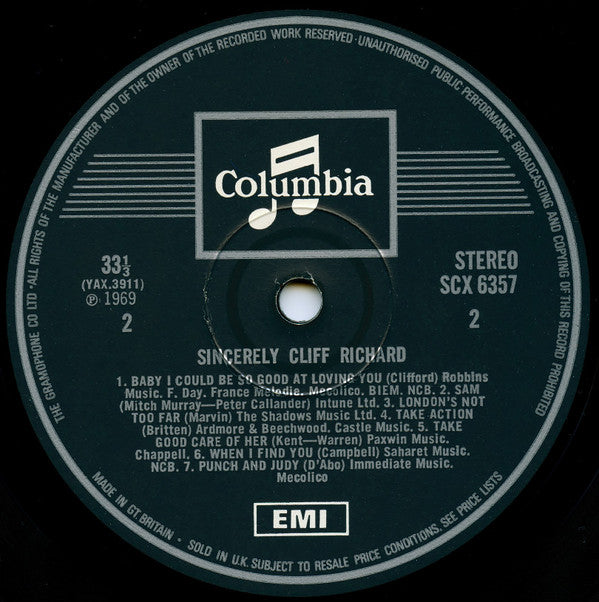 Cliff Richard - Sincerely - Vinyl LP, Album, Stereo, UK 1969 (USED VG)