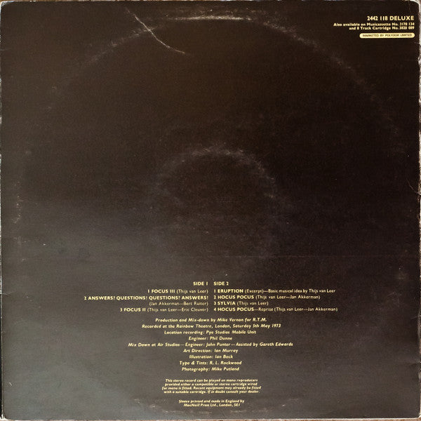 Focus - At The Rainbow - Vinyl LP, Album, Stereo, UK 1973 (USED VG+)