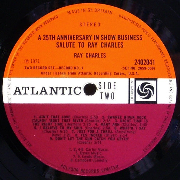 Ray Charles – A 25th Anniversary In Show Business Salute To Ray Charles - 2 x Vinyl LP, Compilation, Stereo, Gatefold, UK 1971 (USED NM)