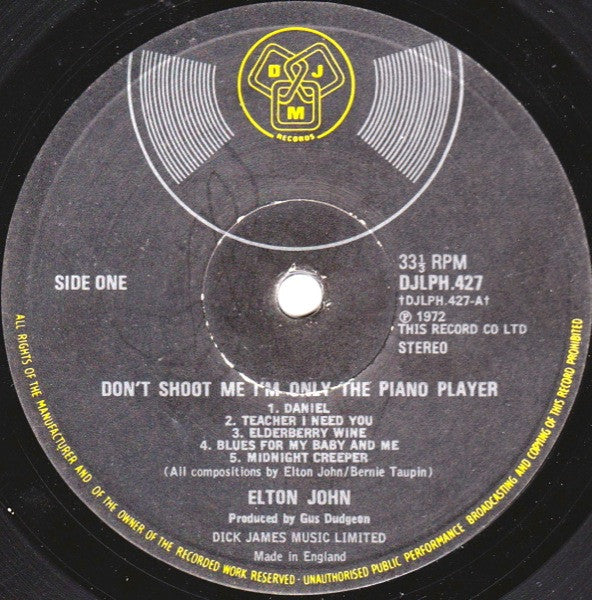 Elton John – Don't Shoot Me I'm Only The Piano Player - Vinyl LP, Album, Stereo, Gatefold, UK 1973 (USED VG+)