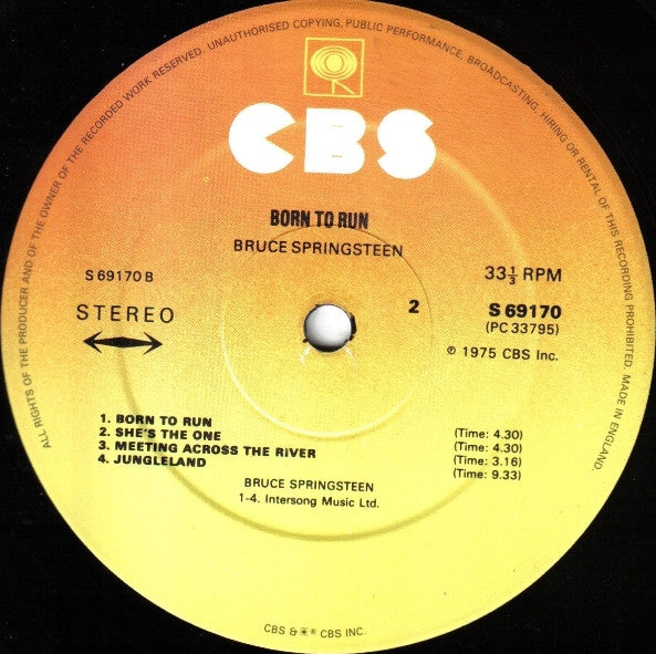 Bruce Springsteen – Born To Run - Vinyl LP, Album, Label Variation, UK 1975 (USED VG)
