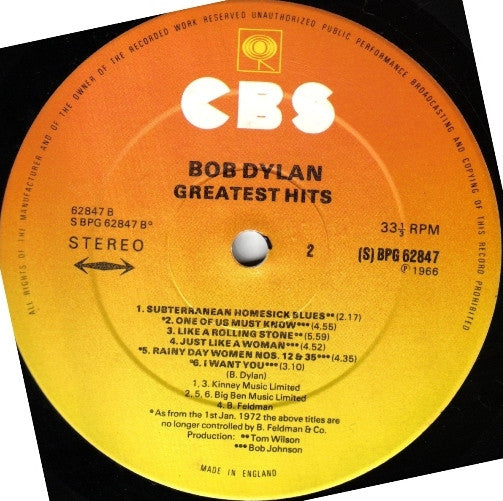 Bob Dylan – Greatest Hits - Vinyl LP, Compilation, Reissue, Stereo, UK (USED VG+)