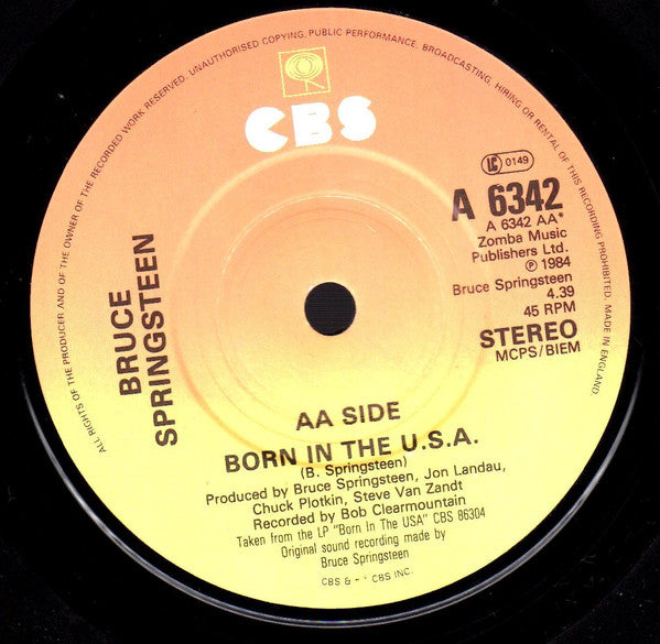 Bruce Springsteen – Born In The USA / I'm On Fire - Vinyl 7", 45 RPM, Single, UK 1985 (USED VG+)