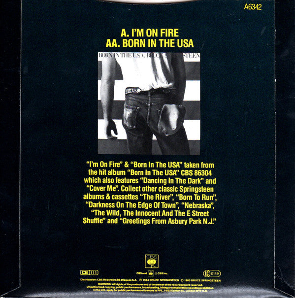 Bruce Springsteen – Born In The USA / I'm On Fire - Vinyl 7", 45 RPM, Single, UK 1985 (USED VG+)