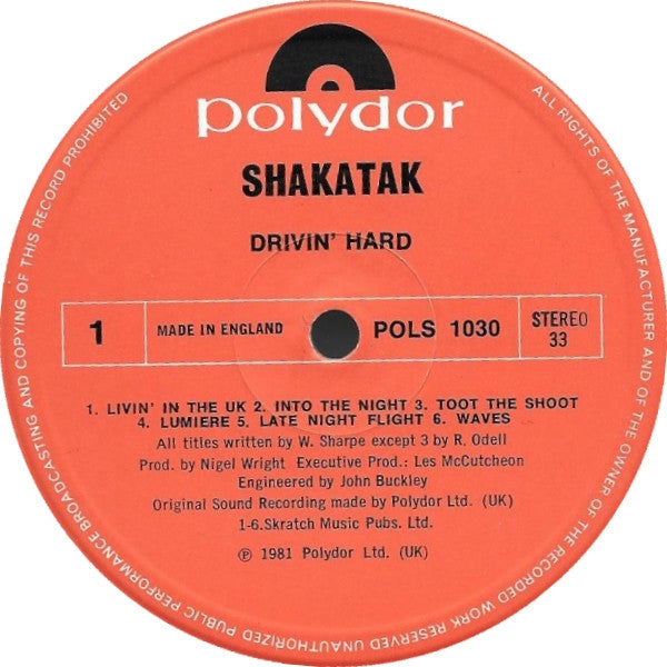 Shakatak - Drivin' Hard - Vinyl LP, Album, Stereo, UK 1981 (USED VG)