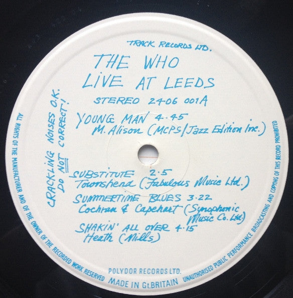 The Who – Live At Leeds - Vinyl,LP, Album, Reissue, Repress, Stereo, Red Lettering, UK (USED VG+)