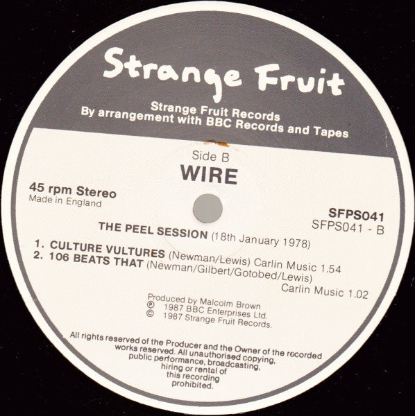 Wire - The Peel Sessions - Vinyl 12", 45 RPM, Limited Edition, Stereo, UK 1987 (USED NM)