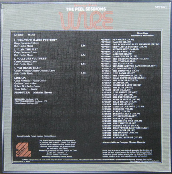 Wire - The Peel Sessions - Vinyl 12", 45 RPM, Limited Edition, Stereo, UK 1987 (USED NM)