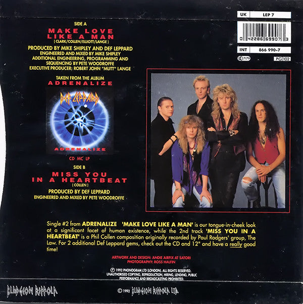 Def Leppard - Make Love Like A Man - Vinyl 7", 45 RPM, Single, UK 1992 (USED VG+)