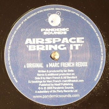 Airspace – Bring It - Vinyl 12", UK 2005 (USED VG+)