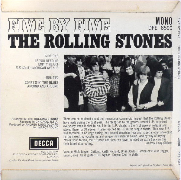 The Rolling Stones - Five By Five - Vinyl 7", 45 RPM, EP, Reissue, Stereo, Misprint, UK 1982 (USED VG+)