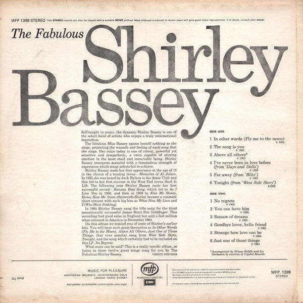 Shirley Bassey – The Fabulous Shirley Bassey - Vinyl LP, Compilation, UK 1970 (USED NM)