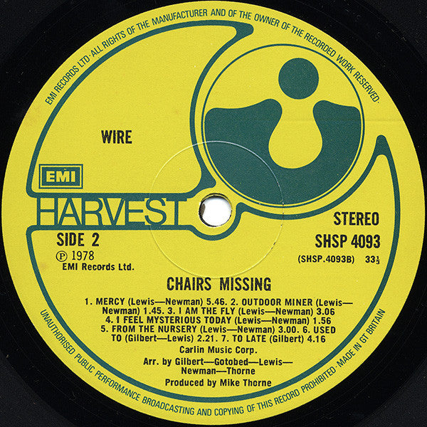 Wire - Chairs Missing - Vinyl LP, Album, Stereo, UK 1978 (USED VG+)