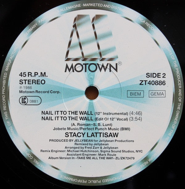 Stacy Lattisaw - Nail It To The Wall - Vinyl 12", Maxi-Single, 45 RPM, 1986 (USED NM)