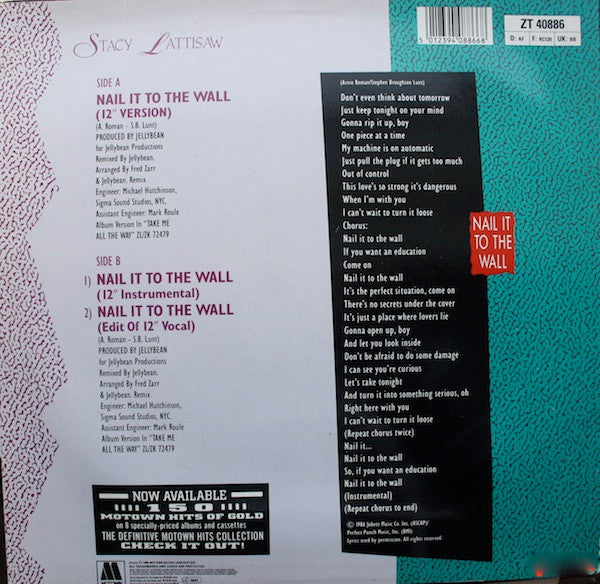 Stacy Lattisaw - Nail It To The Wall - Vinyl 12", Maxi-Single, 45 RPM, 1986 (USED NM)
