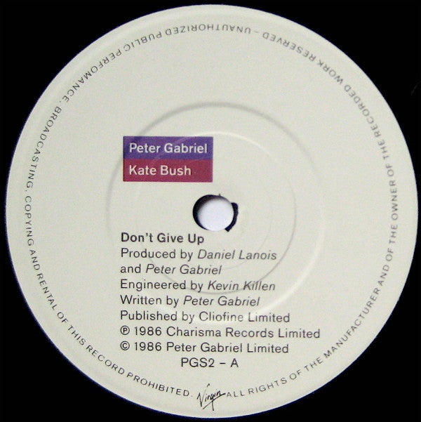 Peter Gabriel, Kate Bush - Don't Give Up - Vinyl 7", 45 RPM, Single, UK 1986 (USED NM)