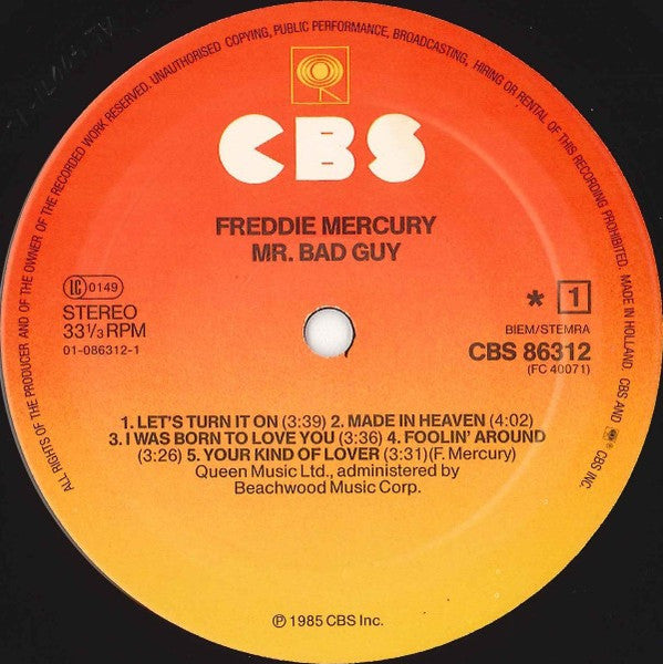 Freddie Mercury - Mr. Bad Guy - Vinyl LP, Album, Stereo, 1985 (VG+)