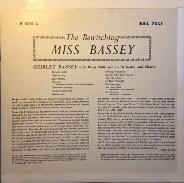 Shirley Bassey - The Bewitching Miss Bassey - Vinyl LP, Album, UK 1959 (USED G+)