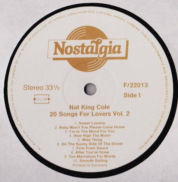Nat King Cole – 20 Songs For Lovers Volume Two - Vinyl LP, Compilation, Stereo, Switzerland 1985 (USED VG+)