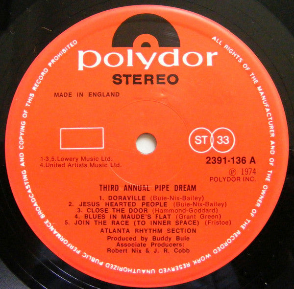 Atlanta Rhythm Section - Third Annual Pipe Dream - Vinyl LP, Album, Stereo, UK 1974 (USED VG+)