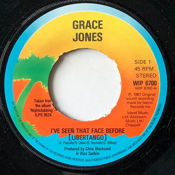 Grace Jones – I've Seen That Face Before (Liber Tango) - Vinyl 7", 45 RPM, Single, Stereo, UK 1981 (USED VG)