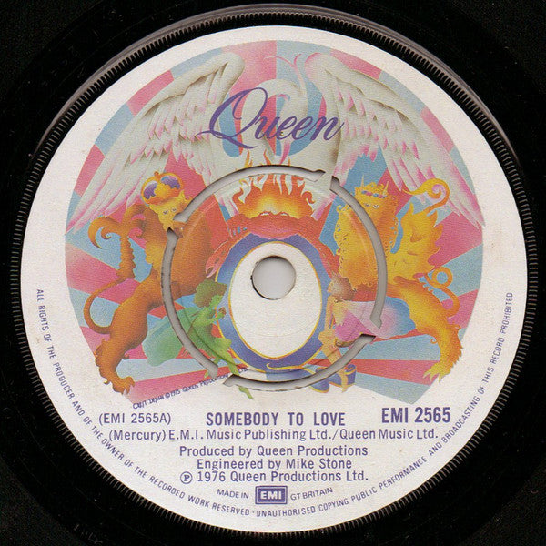Queen – Somebody To Love - Vinyl 7", 45 RPM, Single, Company Sleeve, UK 1976 (USED VG)