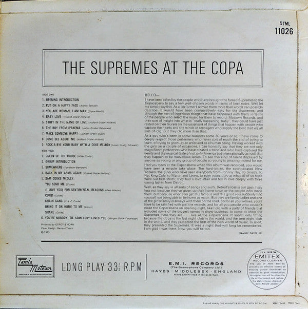 The Supremes - At The Copa - Vinyl LP, Album, Reissue, Stereo, UK 1968 (USED VG)