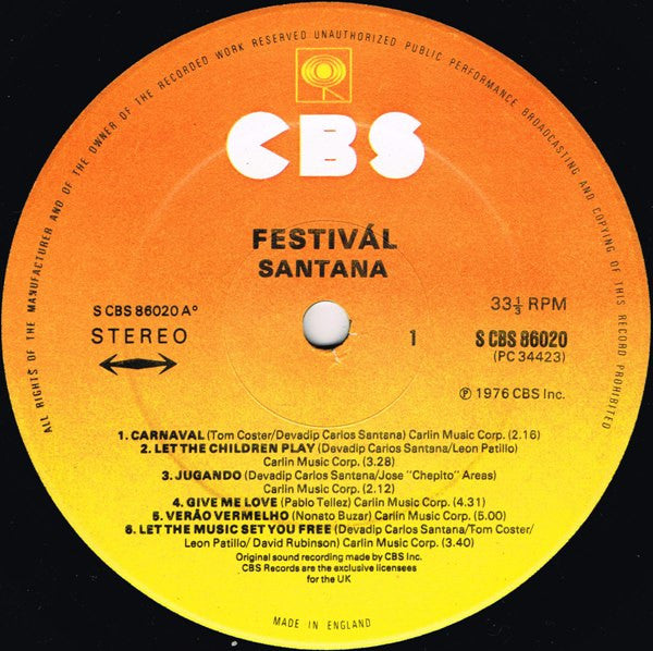 Santana – Festivál - Vinyl LP, Album, UK 1976 (USED VG)