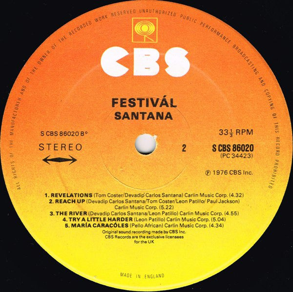 Santana – Festivál - Vinyl LP, Album, UK 1976 (USED VG)