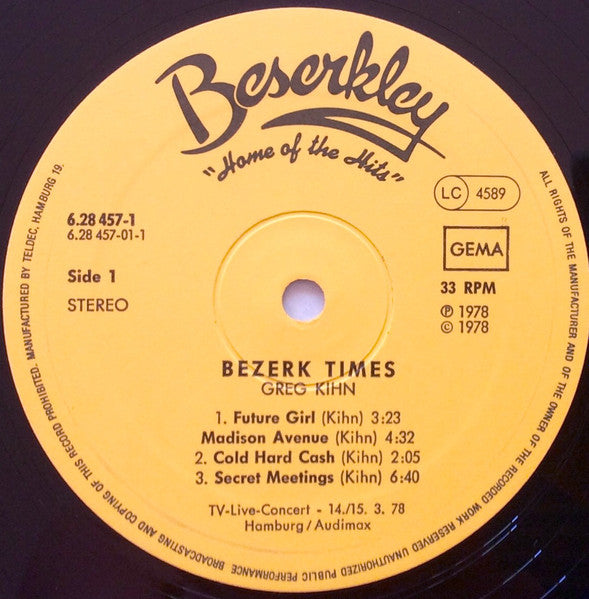 Greg Kihn / Rubinoos / Earth Quake / Tyla Gang - Bezerk Times - 2 x Vinyl LP, Stereo, 1978 (USED VG+)
