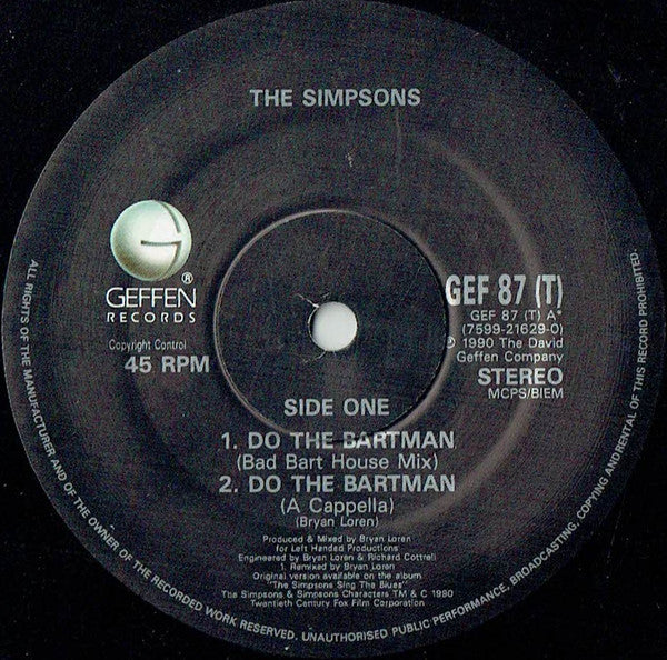 The Simpsons – Do The Bartman - Vinyl 12", 45 RPM, Stereo, UK 1990 (USED VG+)