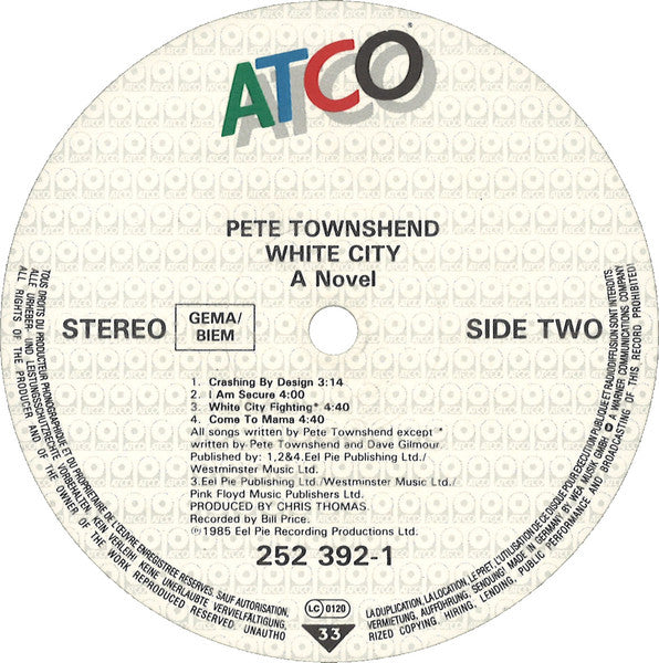Pete Townshend – White City (A Novel) - Vinyl LP, Album, Stereo, Europe 1985 (USED VG+)