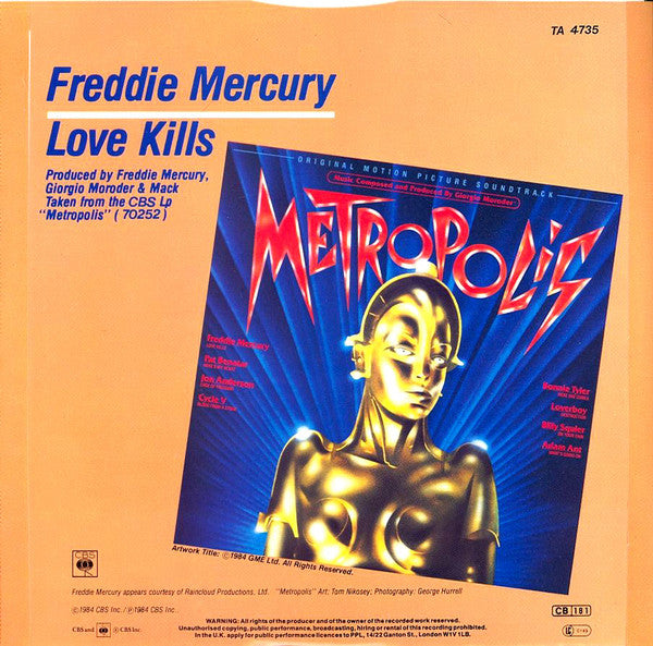 Freddie Mercury - Love Kills - Vinyl 12", 45 RPM, Single, Stereo, UK 1984 (USED VG+)