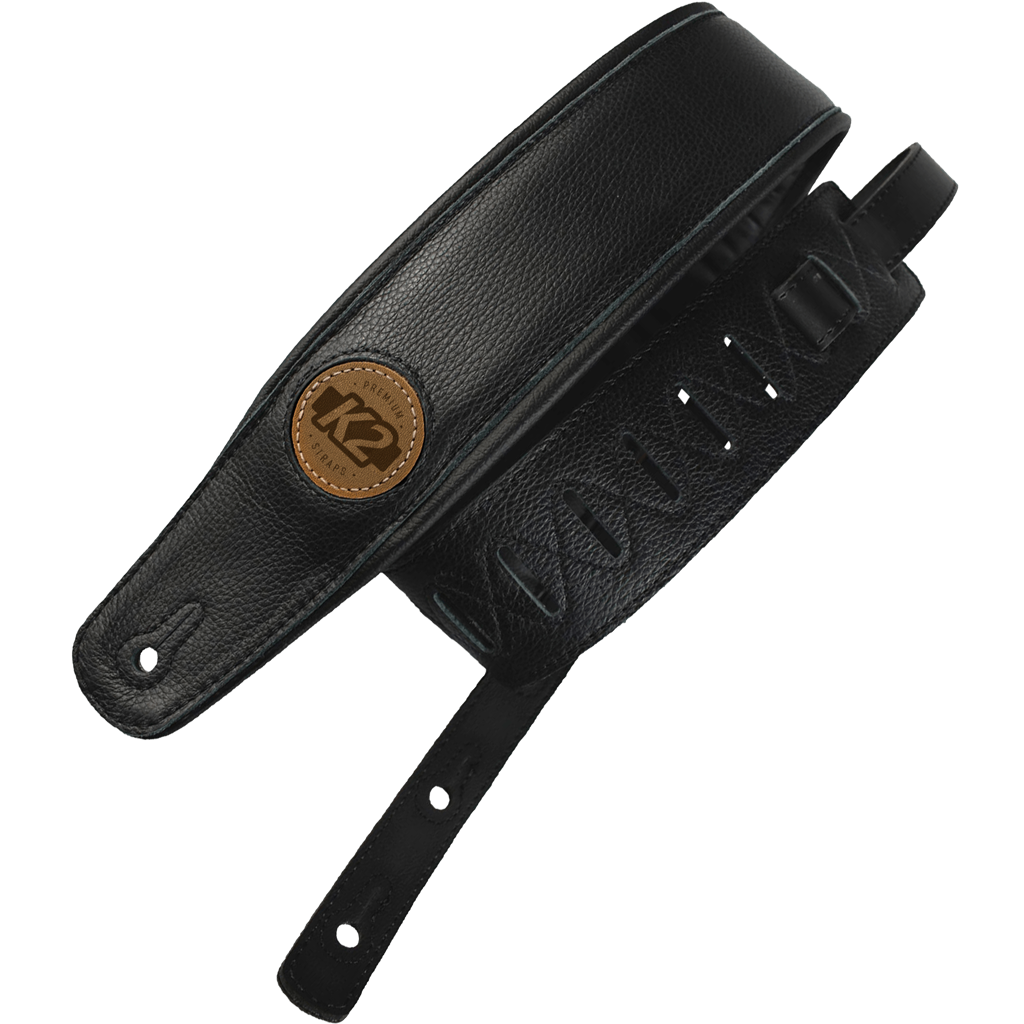 K2 Leather Top Guitar Strap 3", Black