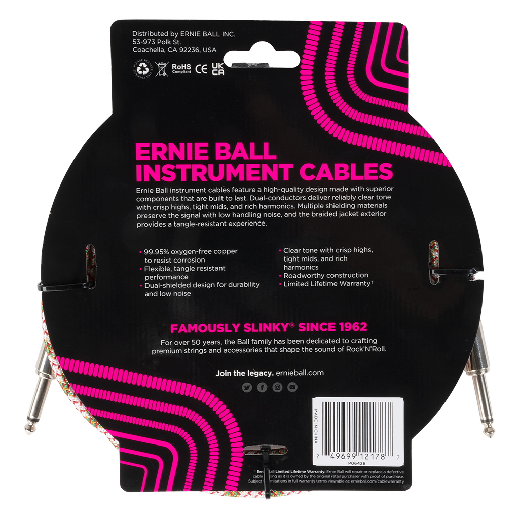 Ernie Ball Braided Instrument Cable Straight/Straight 10ft, Emerald Argyle