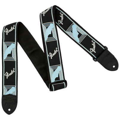 Fender Monogrammed Guitar Strap 2", Black/Light Grey/Blue