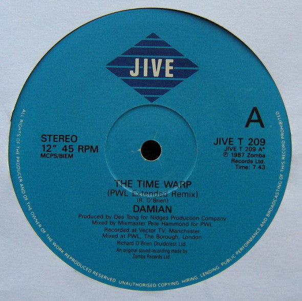 Damian ‎– The Time Warp - Vinyl 12", 45 RPM, Single, Stereo, B&W Sleeve, UK 1989 (USED VG)