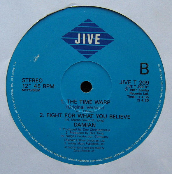Damian ‎– The Time Warp - Vinyl 12", 45 RPM, Single, Stereo, B&W Sleeve, UK 1989 (USED VG)