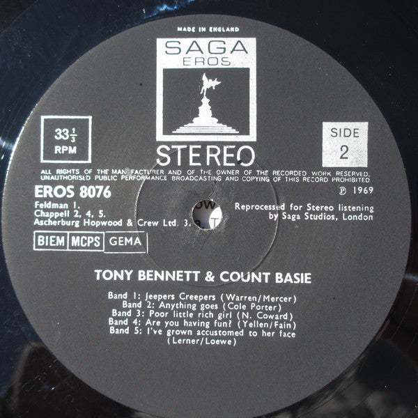 Tony Bennett And Count Basie ‎– Tony Bennett And Count Basie - Vinyl LP, Reissue, Stereo, UK 1969 (USED VG+)