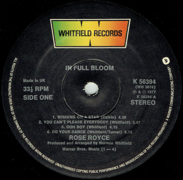 Rose Royce ‎– In Full Bloom - Vinyl LP, Album, Gatefold, UK 1977 (USED VG)